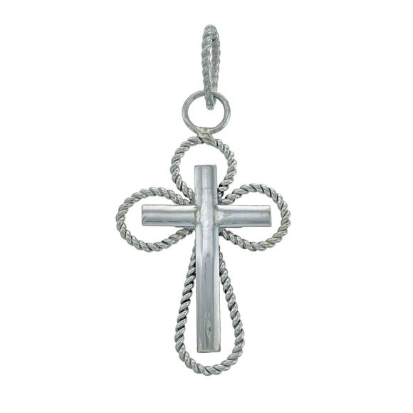 Vintage Sterling Silver 925 Rope Wire Framed Religious Cross Pendant - Picture 1 of 7